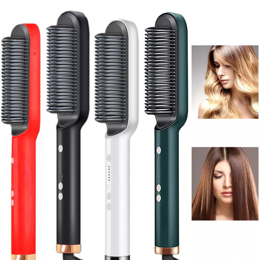 Hair Straightener Iron Brush Straight Hair Comb 2-in-1 Hair Straightener Curling Professional Styling Brush Hair Curler &amp; Straightener For Women (Random Color)