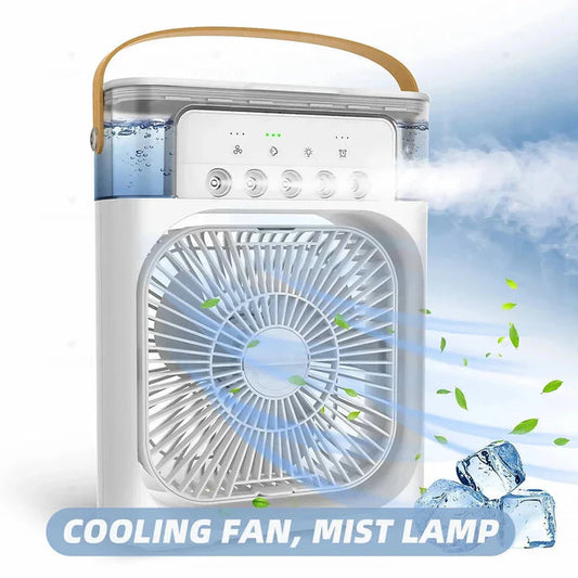 Portable Air Conditioner Fan: USB Electric Fan with LED Night Light, Fine Mist Water, and Humidifier Function | Led Night Light Water Mist - 10inch (Random Color)