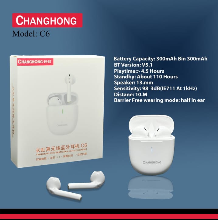 Changhong c6 ??Bluetooth 5.1, HD Sound Quality Wireless Airbuds