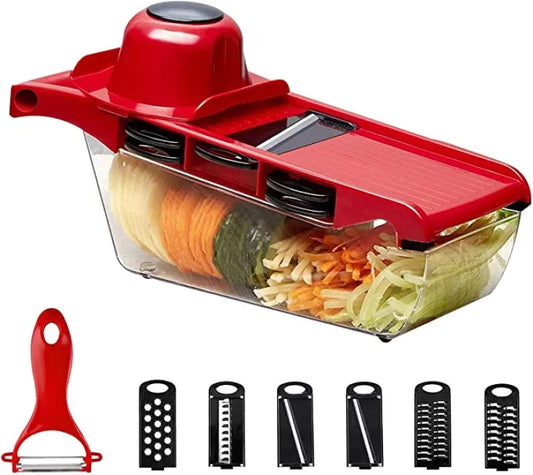 Mandoline Slicer Vegetable Cutter with Stainless Steel Blade Manual Potato Peeler Carrot Cheese Grater Dicer Kitchen Tool (10 in 1 )